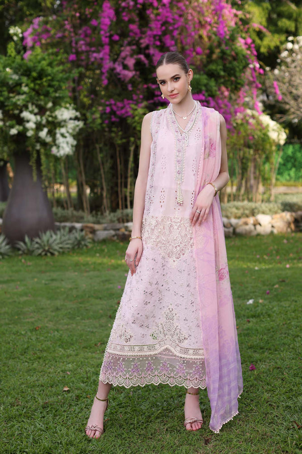 Noor by Saadia Asad | Luxury Chikankari Lawn’24 | D11-A Pink Schifli - Hoorain Designer Wear - Pakistani Designer Clothes for women, in United Kingdom, United states, CA and Australia