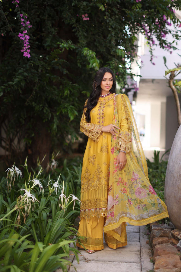 Noor by Saadia Asad | Luxury Chikankari Lawn’24 | D8-B Mustard - Hoorain Designer Wear - Pakistani Ladies Branded Stitched Clothes in United Kingdom, United states, CA and Australia