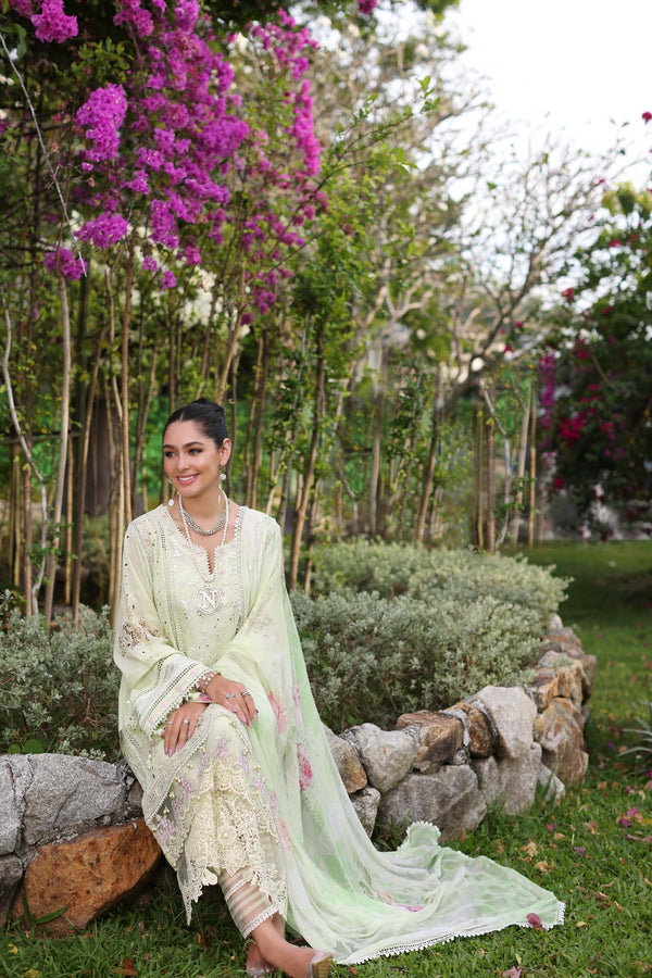 Noor by Saadia Asad | Luxury Chikankari Lawn’24 | D11-B Mint Schifli - Pakistani Clothes for women, in United Kingdom and United States