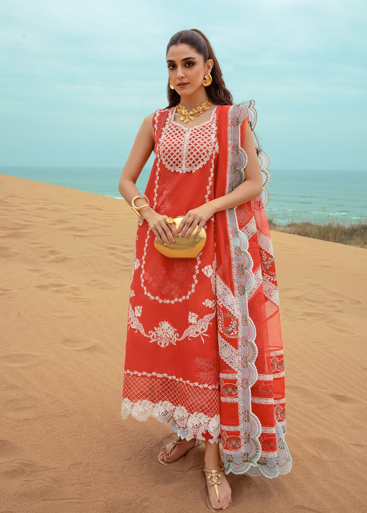 Crimson | Lawn 24 | Stars of Fire - Fiesta Coral - Pakistani Clothes for women, in United Kingdom and United States