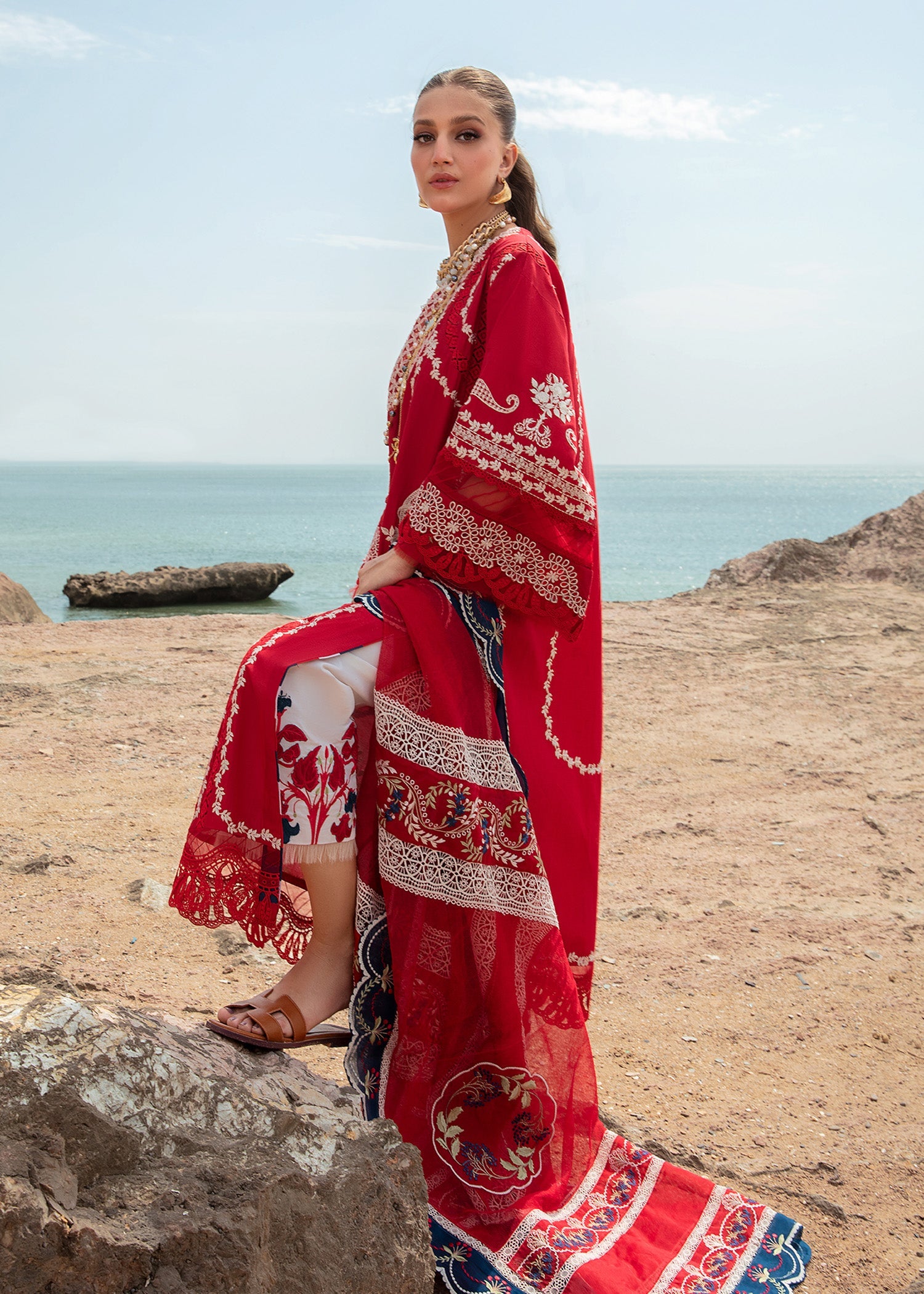 Crimson | Lawn 24 | Stars of Fire - Flame red - Pakistani Clothes for women, in United Kingdom and United States