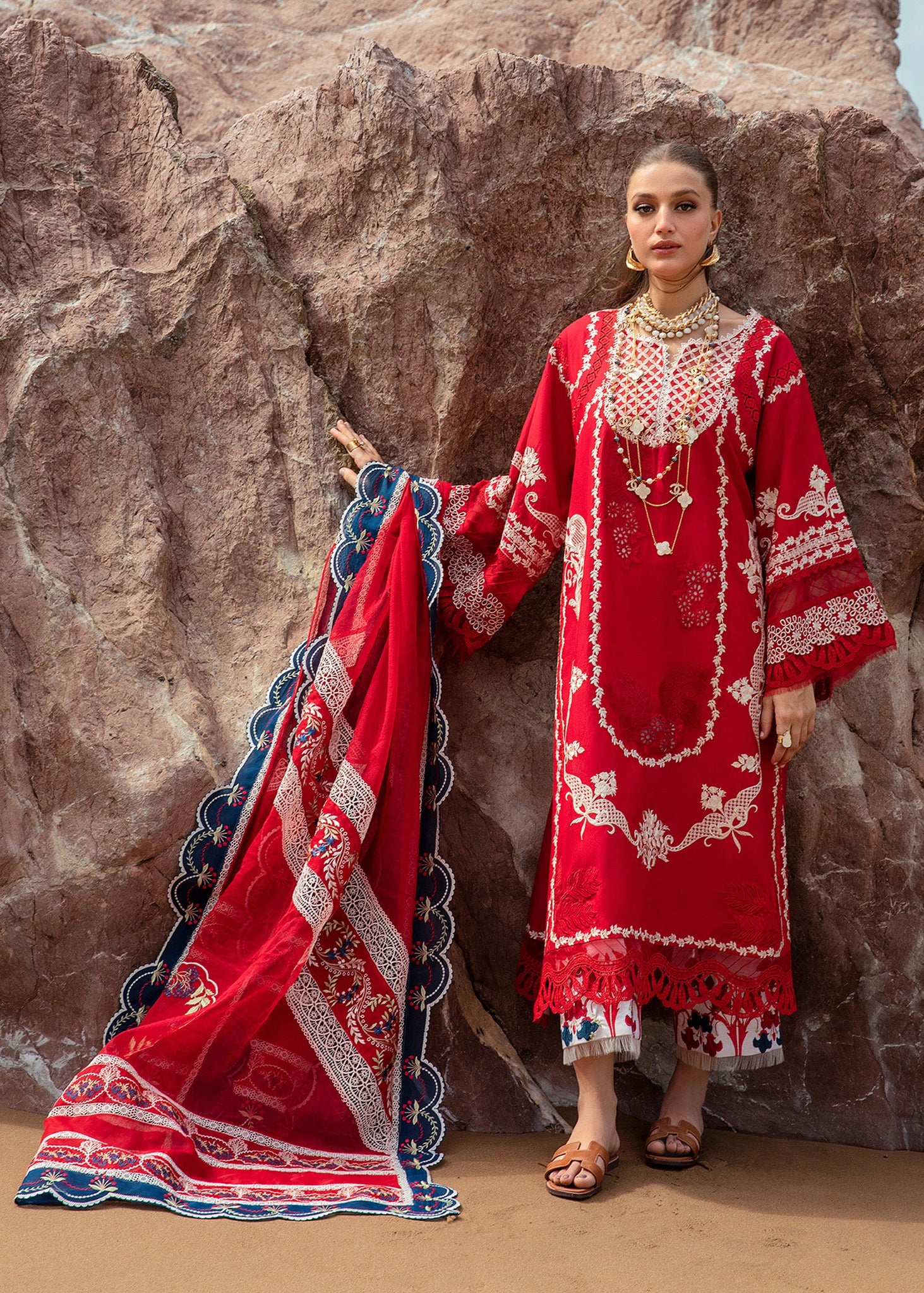 Crimson | Lawn 24 | Stars of Fire - Flame red - Pakistani Clothes for women, in United Kingdom and United States