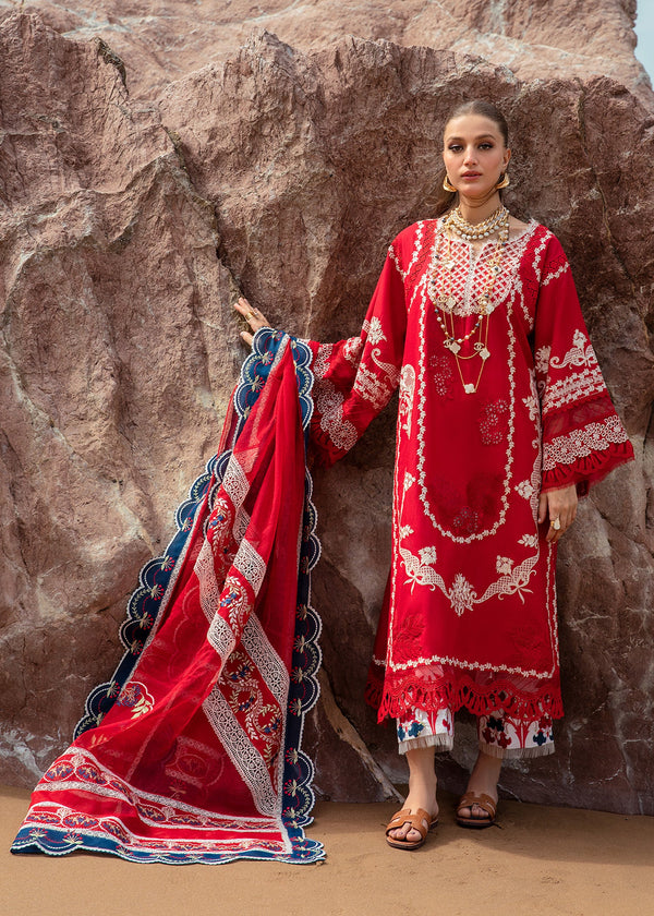 Crimson | Lawn 24 | Stars of Fire - Flame red - Hoorain Designer Wear - Pakistani Ladies Branded Stitched Clothes in United Kingdom, United states, CA and Australia