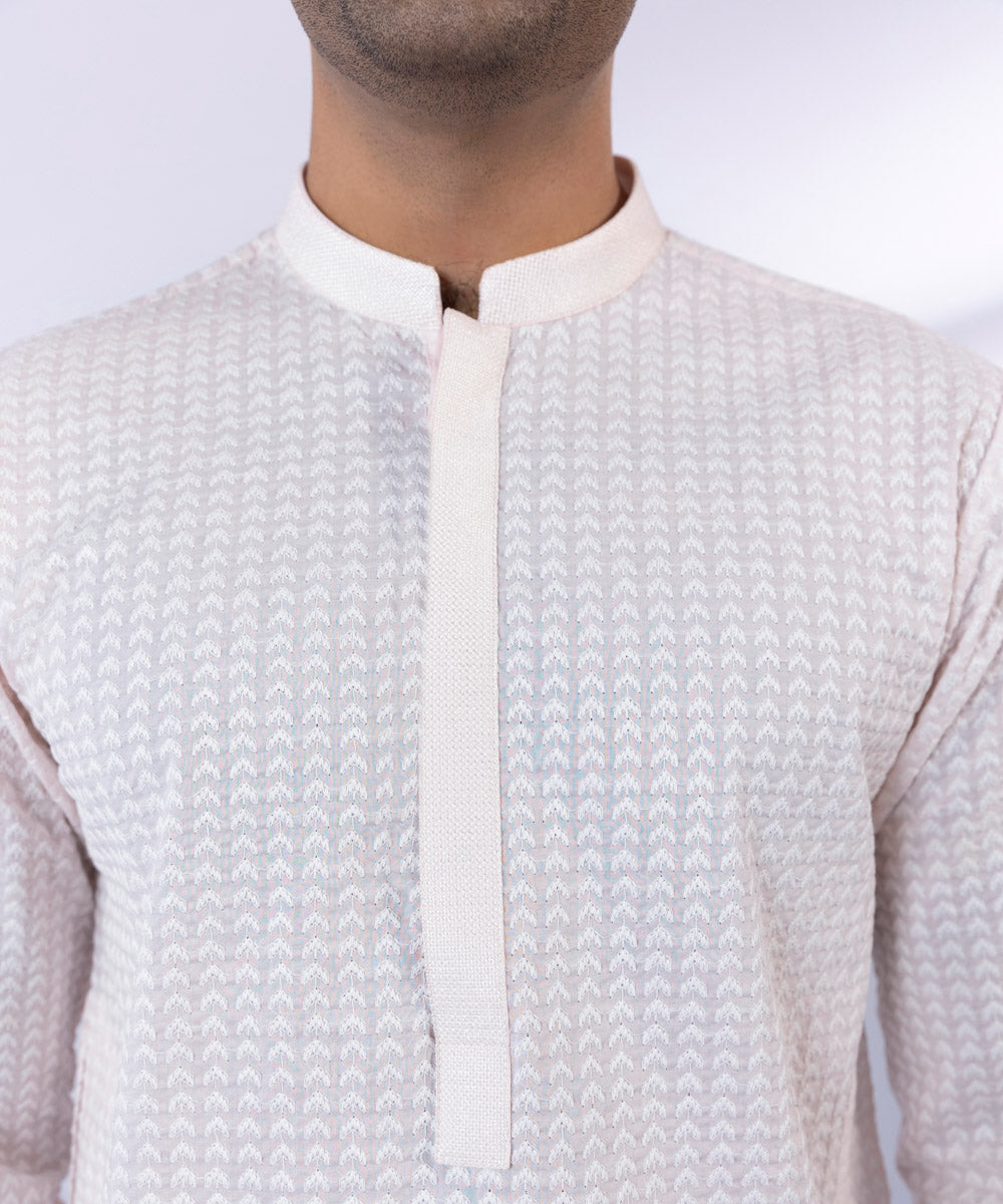 Pakistani Menswear | Sapphire | COTTON SCHIFFLI EMBROIDERED KURTA - Pakistani Clothes for women, in United Kingdom and United States