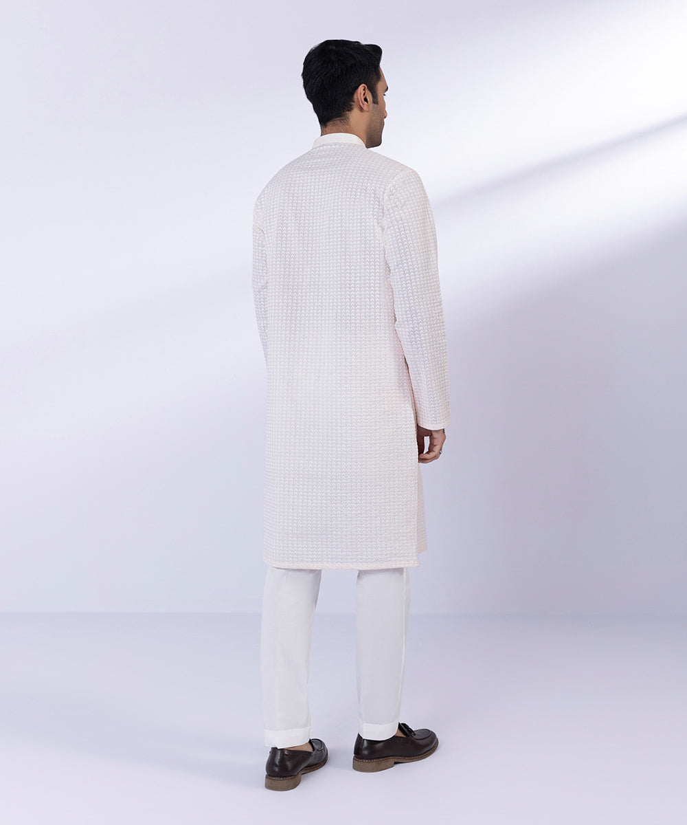 Pakistani Menswear | Sapphire | COTTON SCHIFFLI EMBROIDERED KURTA - Pakistani Clothes for women, in United Kingdom and United States