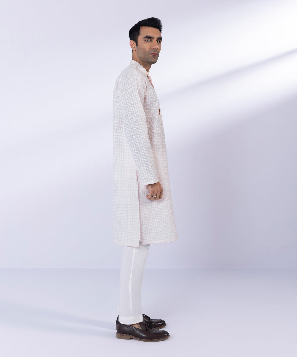 Pakistani Menswear | Sapphire | COTTON SCHIFFLI EMBROIDERED KURTA - Pakistani Clothes for women, in United Kingdom and United States