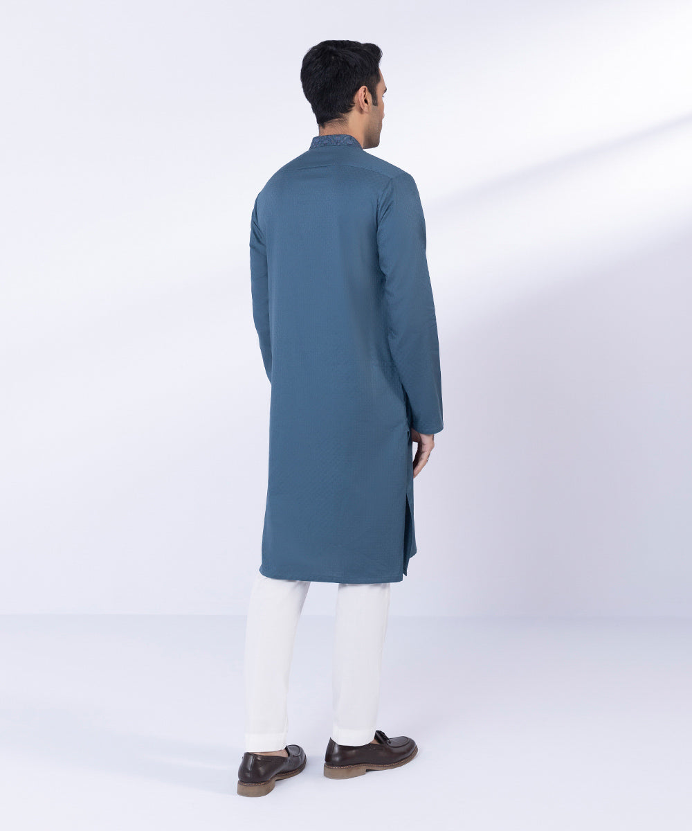 Pakistani Menswear | Sapphire | EMBROIDERED COTTON JACQUARD KURTA - Pakistani Clothes for women, in United Kingdom and United States