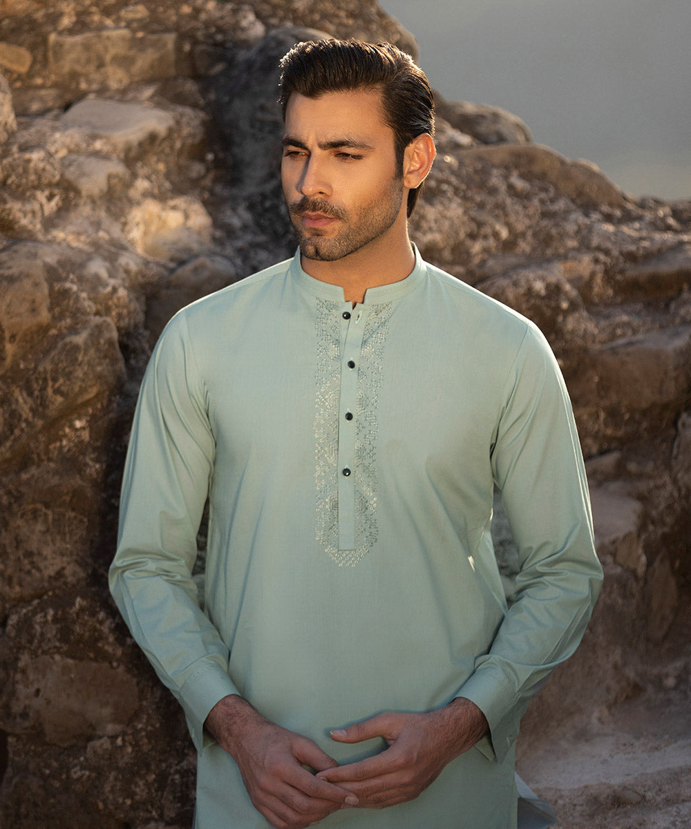 Pakistani Menswear | Sapphire | EMBROIDERED COTTON SUIT - Pakistani Clothes for women, in United Kingdom and United States