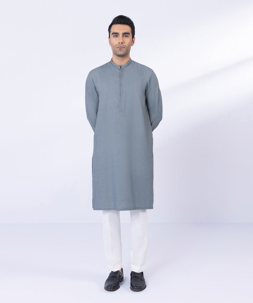 Pakistani Menswear | Sapphire | EMBROIDERED WASH & WEAR KURTA - Pakistani Clothes for women, in United Kingdom and United States