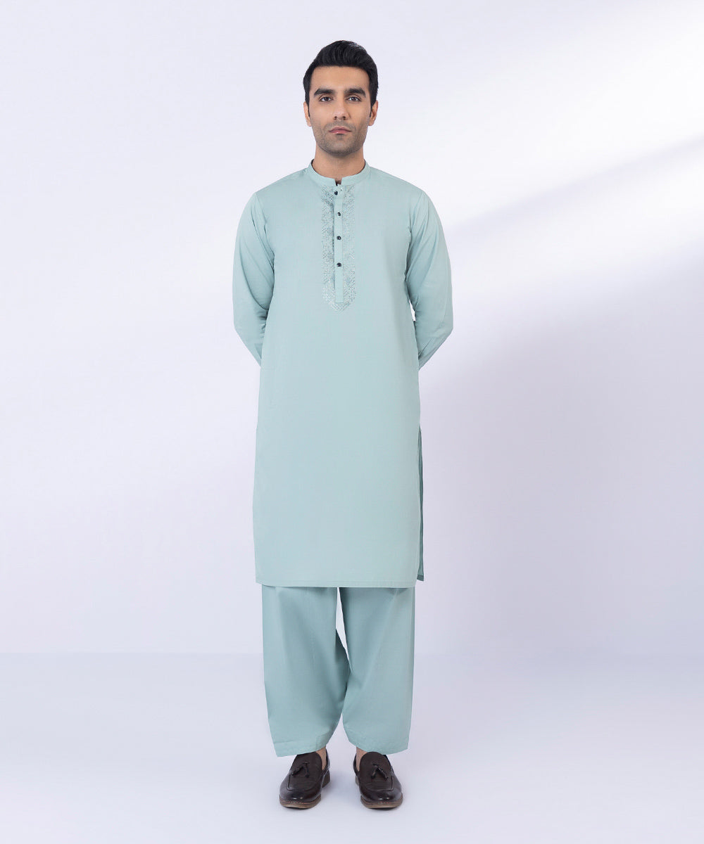 Pakistani Menswear | Sapphire | EMBROIDERED COTTON SUIT - Pakistani Clothes for women, in United Kingdom and United States