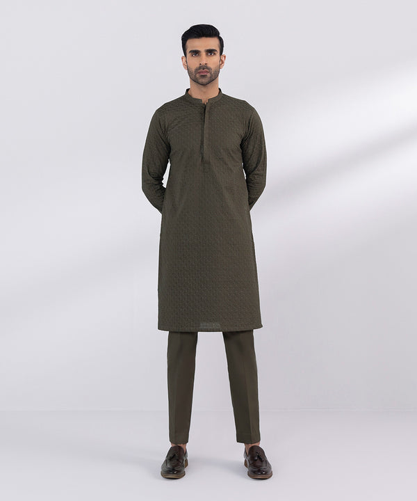 Pakistani Menswear | Sapphire | SCHIFFLI EMBROIDERED COTTON SUIT - Pakistani Clothes for women, in United Kingdom and United States