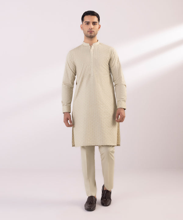 Pakistani Menswear | Sapphire | SCHIFFLI EMBROIDERED COTTON SUIT - Pakistani Clothes for women, in United Kingdom and United States