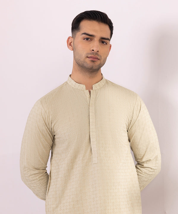 Pakistani Menswear | Sapphire | SCHIFFLI EMBROIDERED COTTON SUIT - Pakistani Clothes for women, in United Kingdom and United States