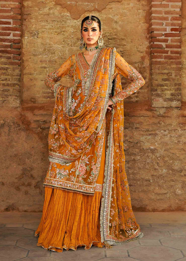 Hussain Rehar | Zaib un Nisa 23 | Saffron - Hoorain Designer Wear - Pakistani Ladies Branded Stitched Clothes in United Kingdom, United states, CA and Australia