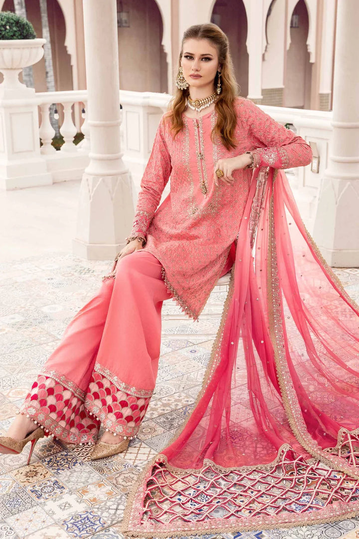 Maria B | Sateen Formals 23 | Candy Pink CST-701 - Hoorain Designer Wear - Pakistani Ladies Branded Stitched Clothes in United Kingdom, United states, CA and Australia