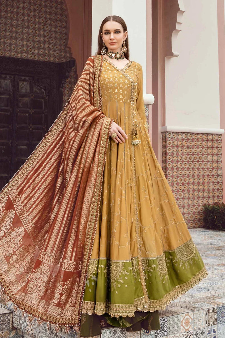 Maria B | Sateen Formals 23 | Mustard CST-702 - Hoorain Designer Wear - Pakistani Ladies Branded Stitched Clothes in United Kingdom, United states, CA and Australia