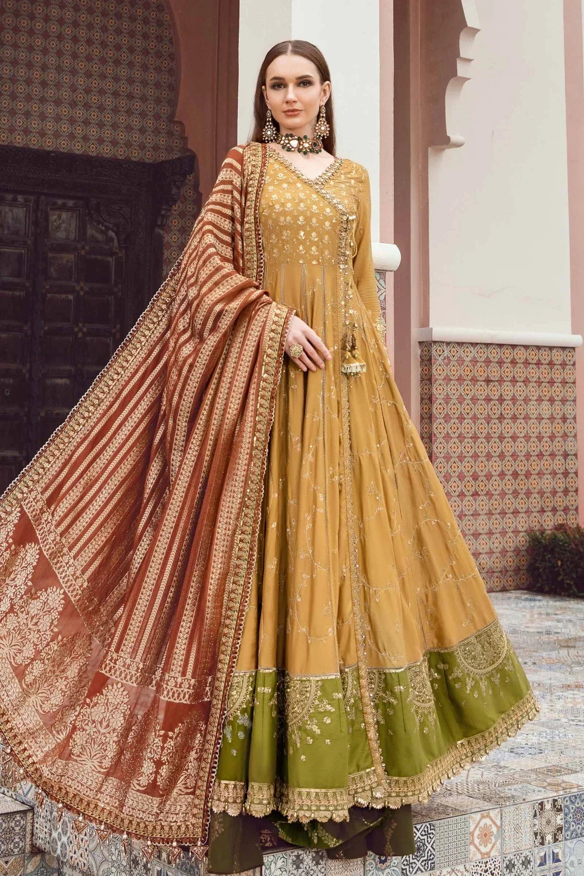 Maria B | Sateen Formals 23 | Mustard CST-702 - Pakistani Clothes for women, in United Kingdom and United States