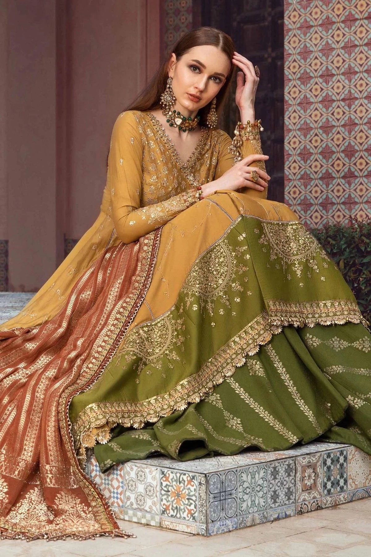 Maria B | Sateen Formals 23 | Mustard CST-702 - Pakistani Clothes for women, in United Kingdom and United States