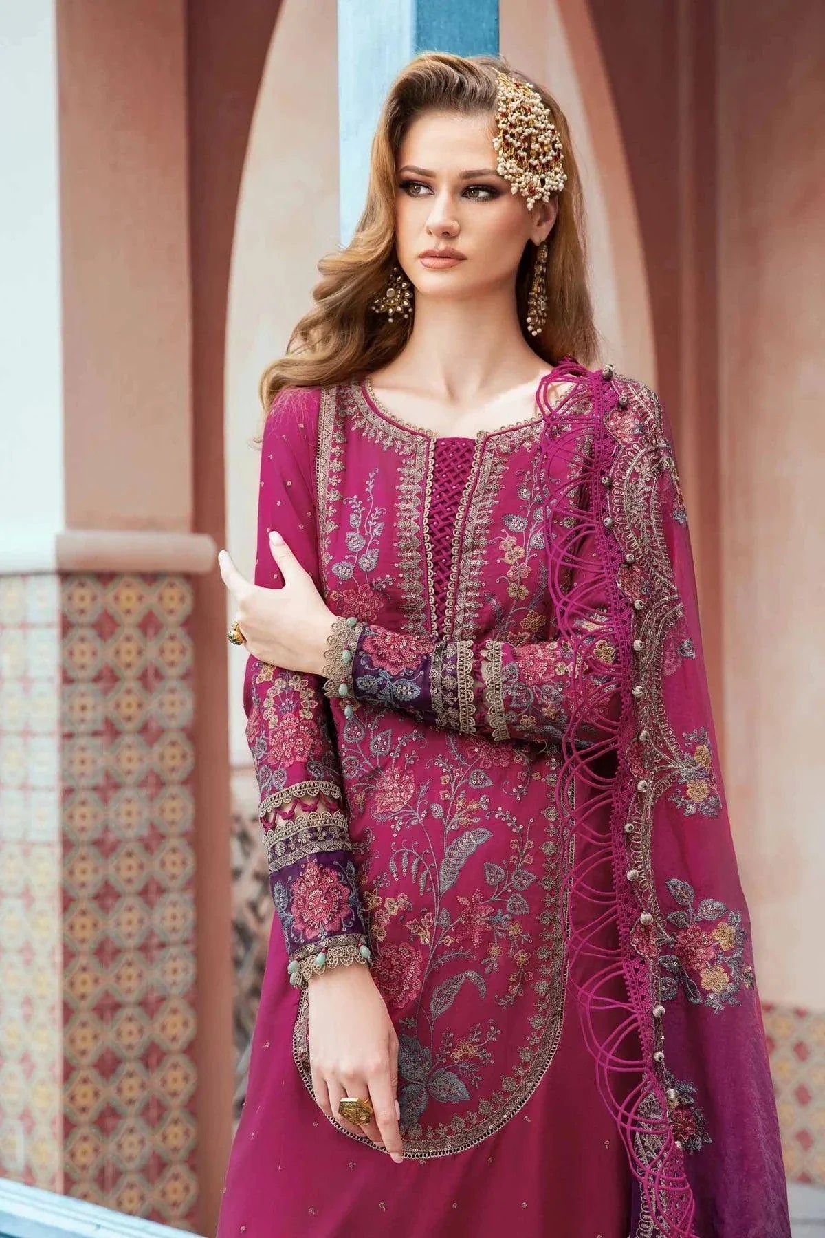 Maria B | Sateen Formals 23 | Magenta CST-704 - Pakistani Clothes for women, in United Kingdom and United States