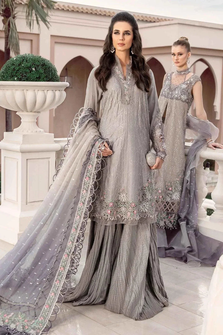 Maria B | Sateen Formals 23 | Grey CST-707 - Hoorain Designer Wear - Pakistani Ladies Branded Stitched Clothes in United Kingdom, United states, CA and Australia