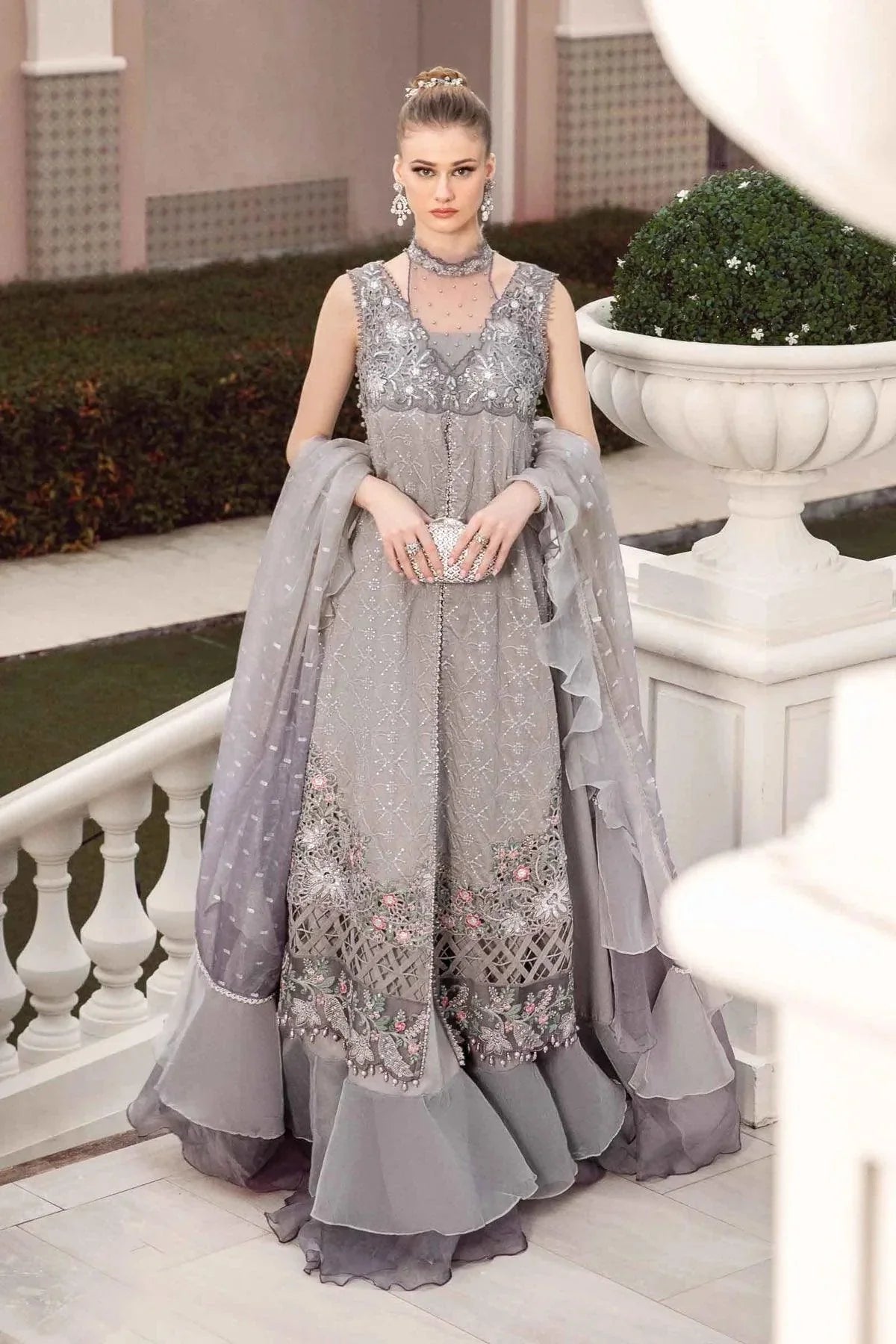 Maria B | Sateen Formals 23 | Grey CST-707 - Pakistani Clothes for women, in United Kingdom and United States