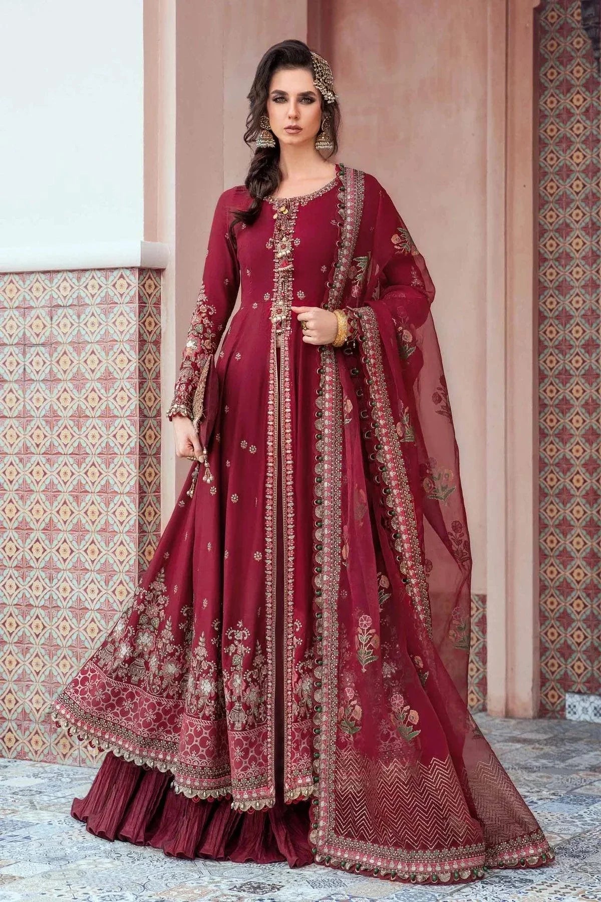 Maria B | Sateen Formals 23 |  Maroon CST-708 - Pakistani Clothes for women, in United Kingdom and United States