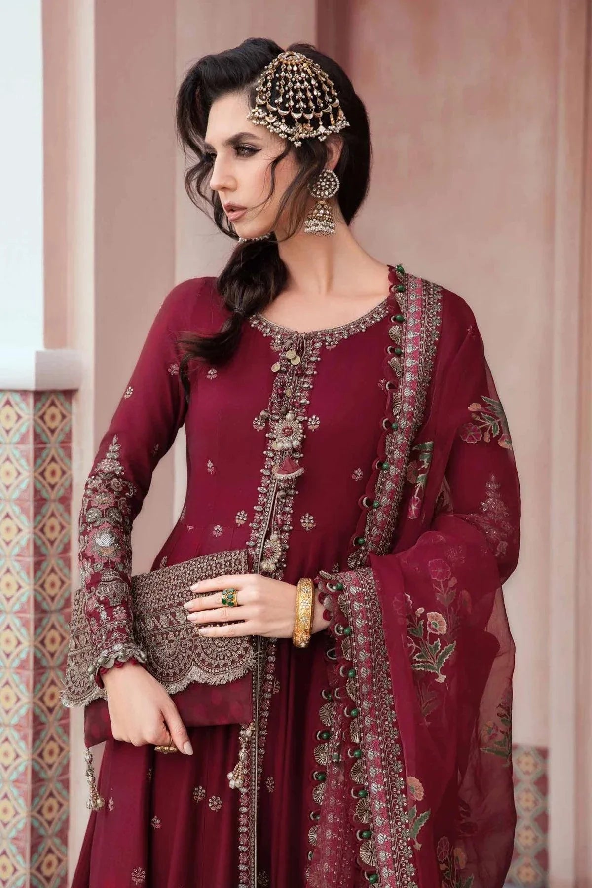 Maria B | Sateen Formals 23 |  Maroon CST-708 - Pakistani Clothes for women, in United Kingdom and United States