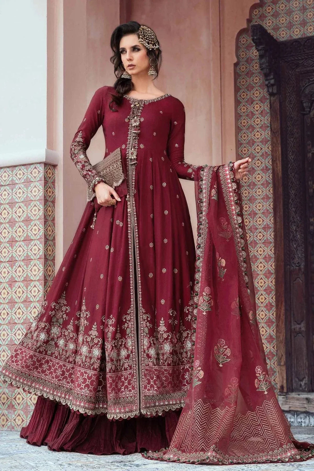 Maria B | Sateen Formals 23 |  Maroon CST-708 - Pakistani Clothes for women, in United Kingdom and United States