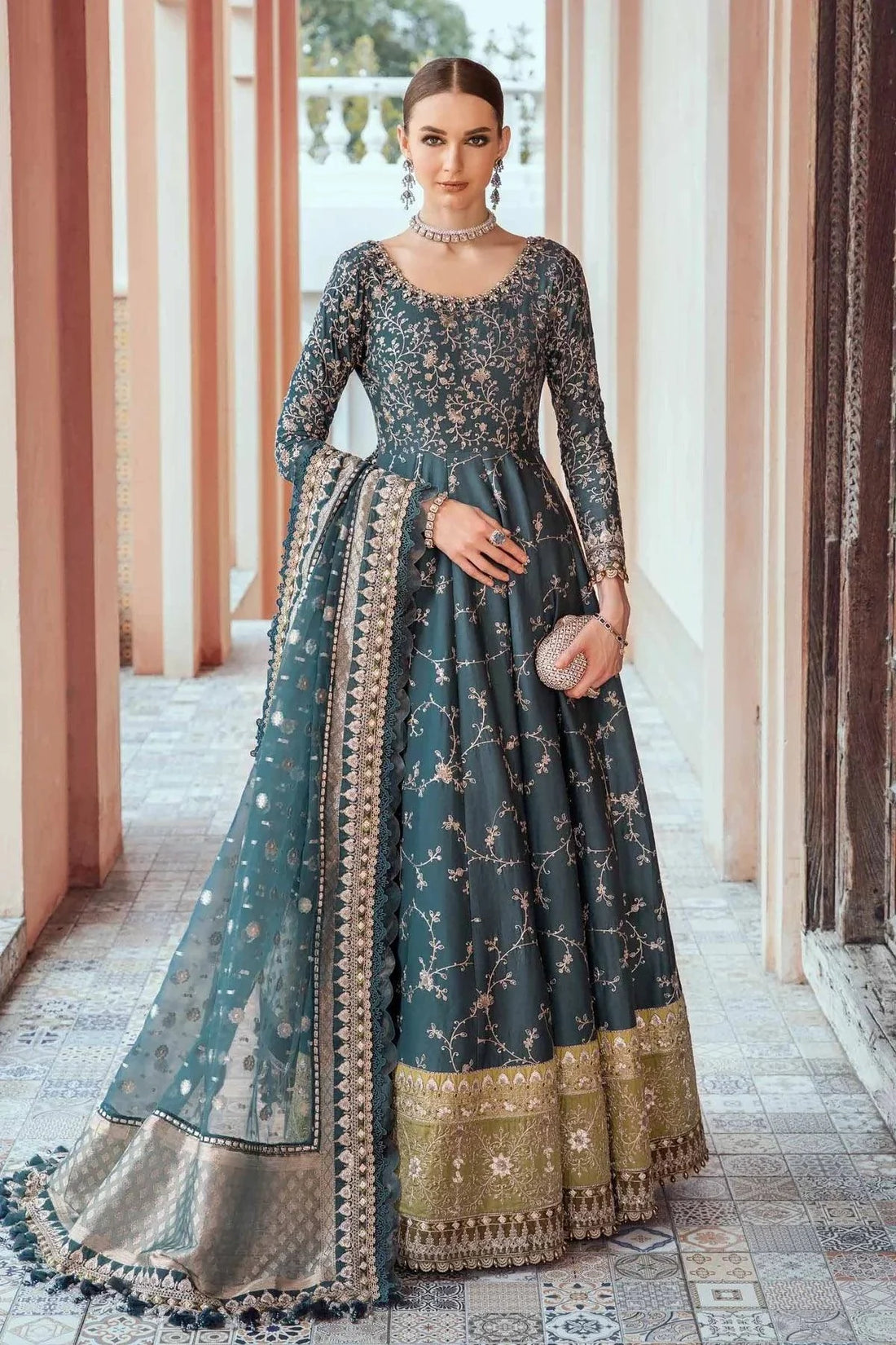 Maria B | Sateen Formals 23 | Teal CST-710 - Pakistani Clothes for women, in United Kingdom and United States