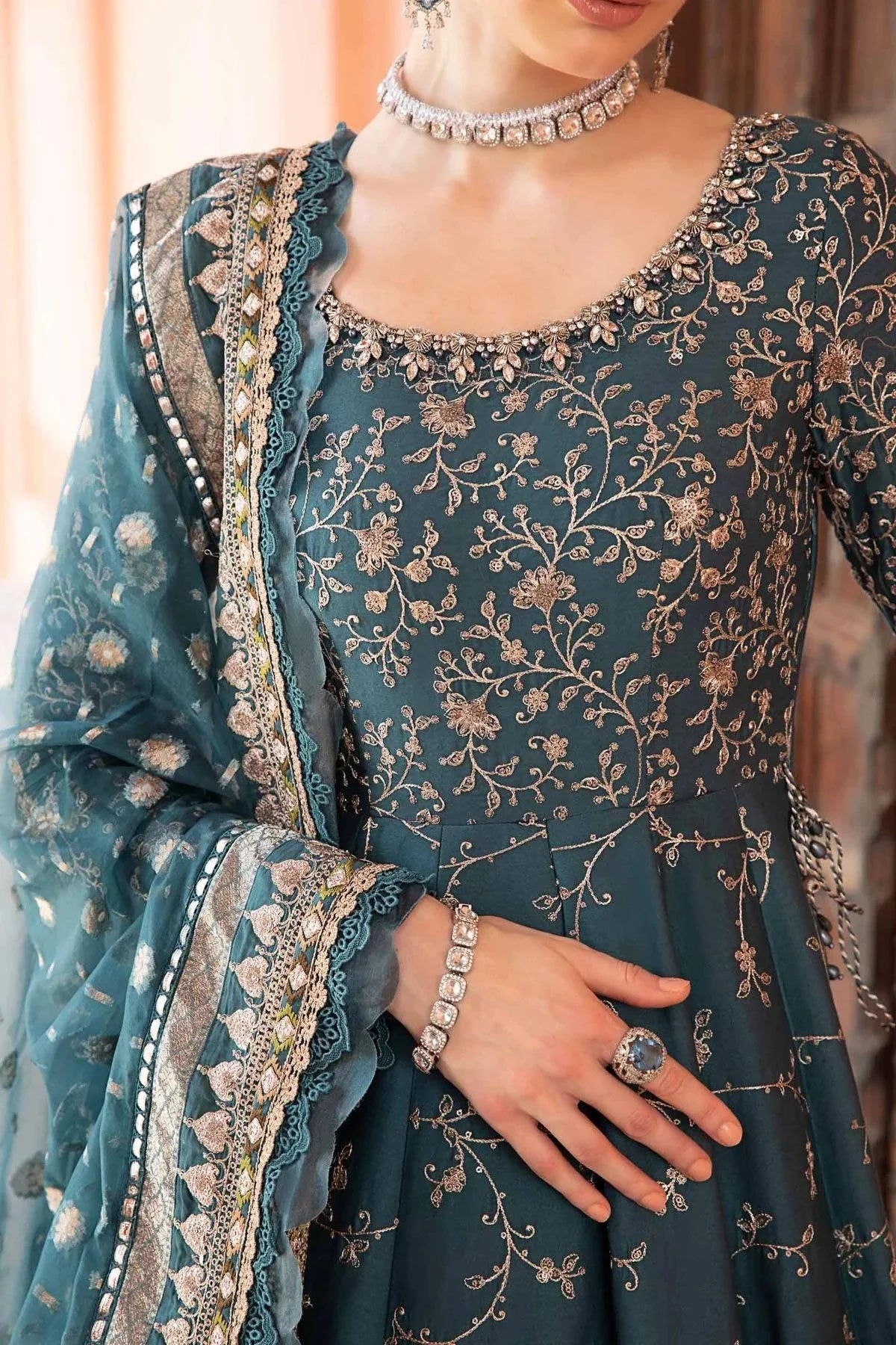 Maria B | Sateen Formals 23 | Teal CST-710 - Pakistani Clothes for women, in United Kingdom and United States