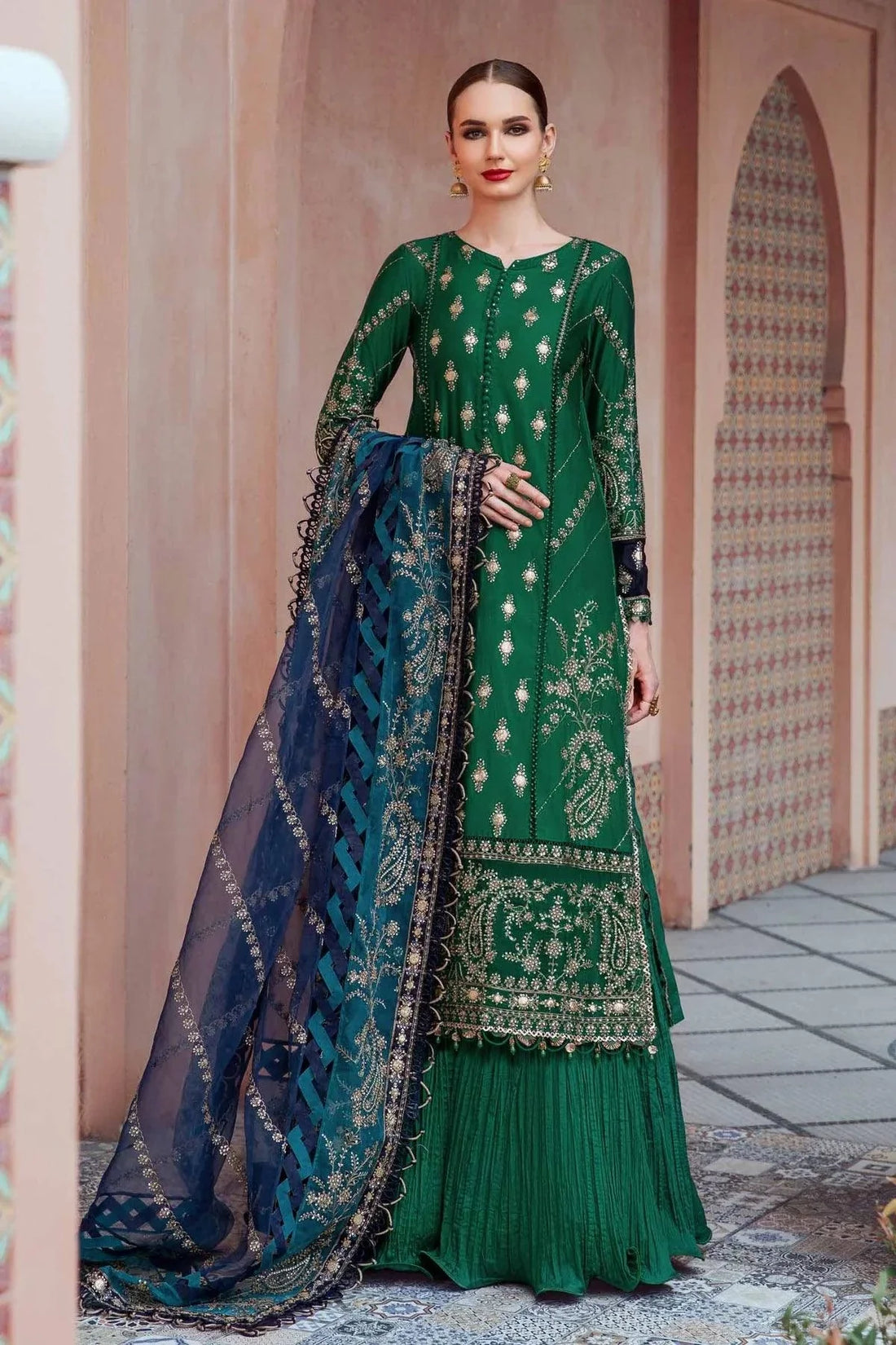 Maria B | Sateen Formals 23 | Emerald Green CST-711 - Pakistani Clothes for women, in United Kingdom and United States