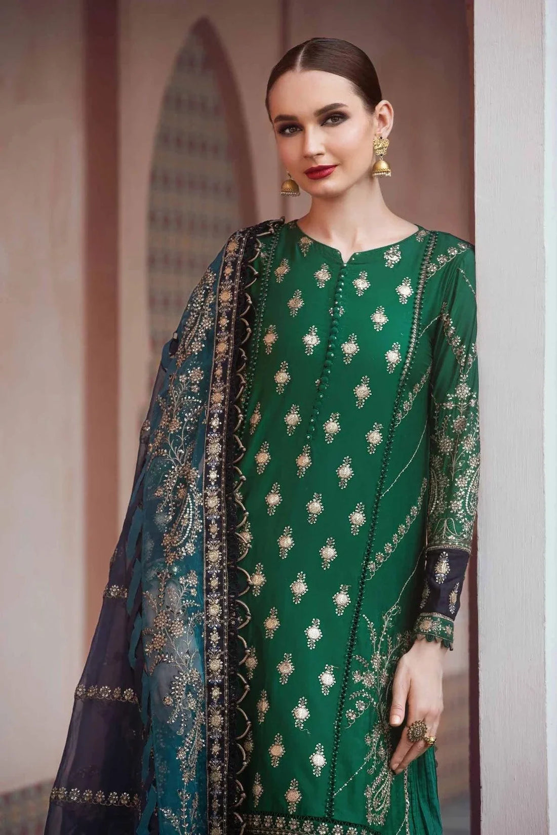 Maria B | Sateen Formals 23 | Emerald Green CST-711 - Pakistani Clothes for women, in United Kingdom and United States