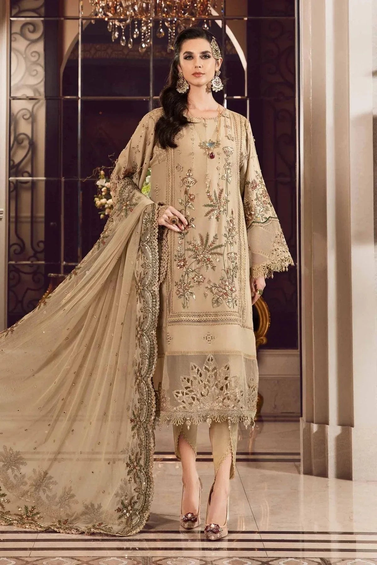 Maria B | Sateen Formals 23 | Beige CST-712 - Pakistani Clothes for women, in United Kingdom and United States