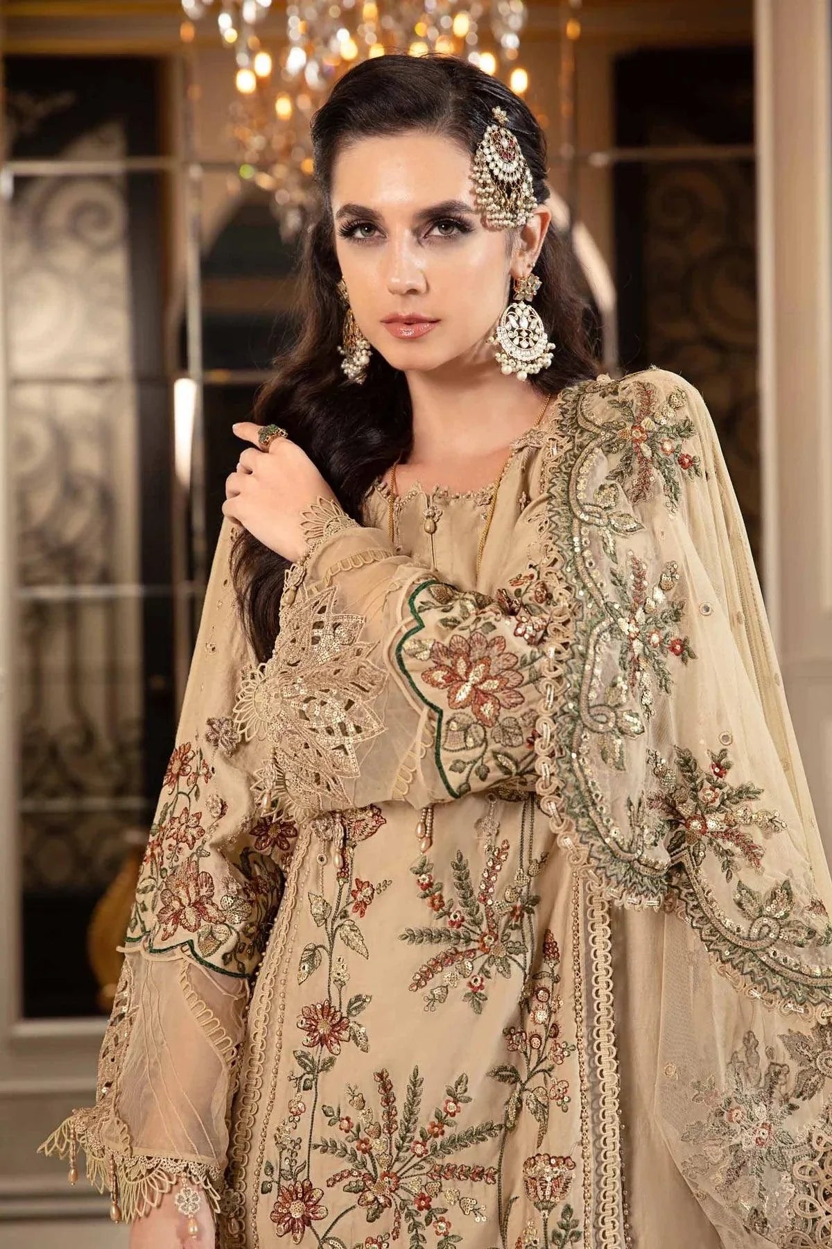 Maria B | Sateen Formals 23 | Beige CST-712 - Pakistani Clothes for women, in United Kingdom and United States