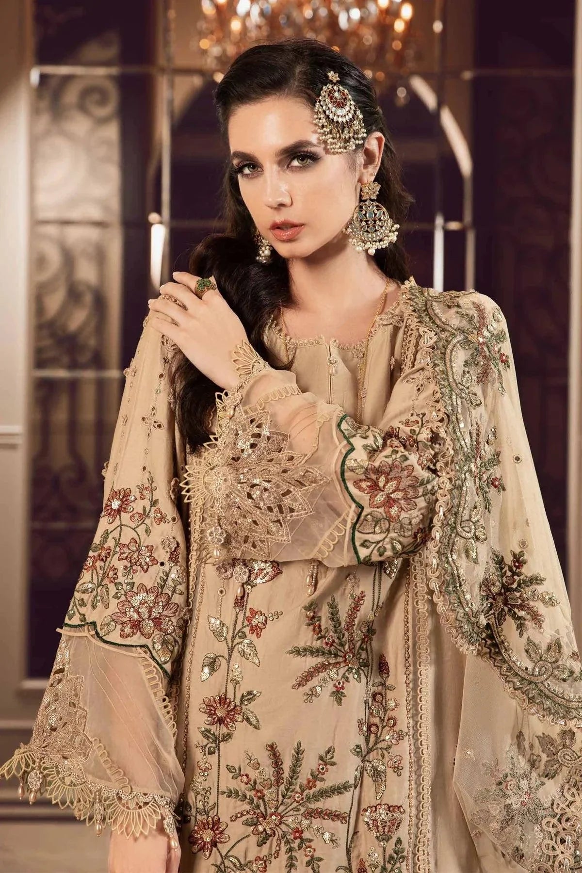 Maria B | Sateen Formals 23 | Beige CST-712 - Pakistani Clothes for women, in United Kingdom and United States