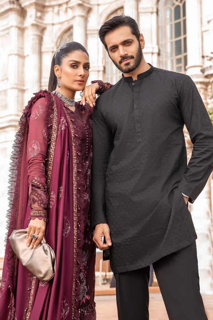 Maria B | Linen 23 | Aubergine DL-1103 - Hoorain Designer Wear - Pakistani Ladies Branded Stitched Clothes in United Kingdom, United states, CA and Australia