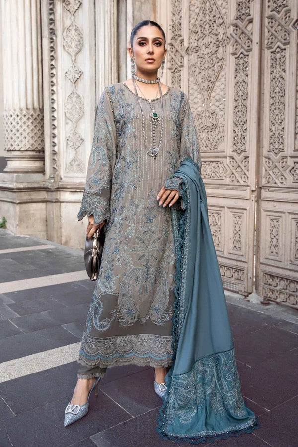 Maria B | Linen 23 | Grey DL-1104 - Hoorain Designer Wear - Pakistani Ladies Branded Stitched Clothes in United Kingdom, United states, CA and Australia