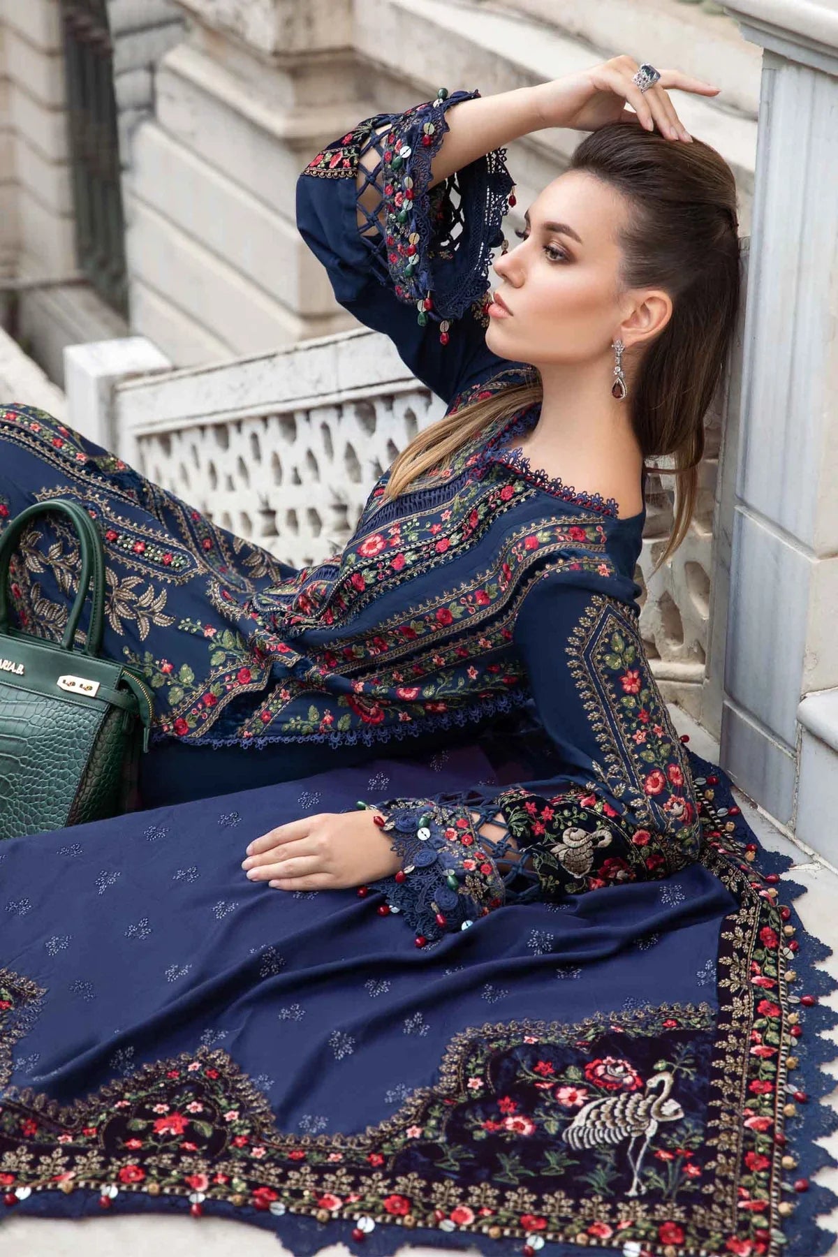 Maria B | Linen 23 | Navy Blue DL-1109 - Pakistani Clothes for women, in United Kingdom and United States