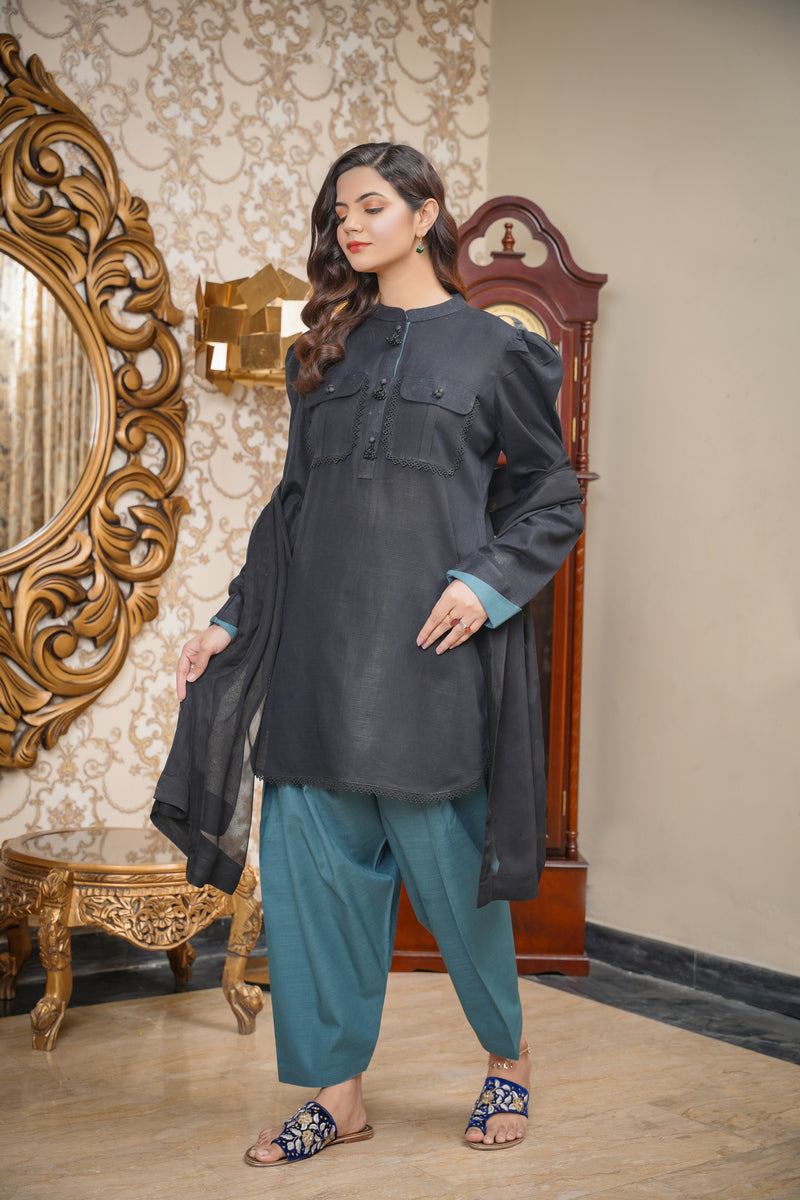 Hoorain Basics | Slub Winter 23 | HB-BLK - Pakistani Clothes for women, in United Kingdom and United States