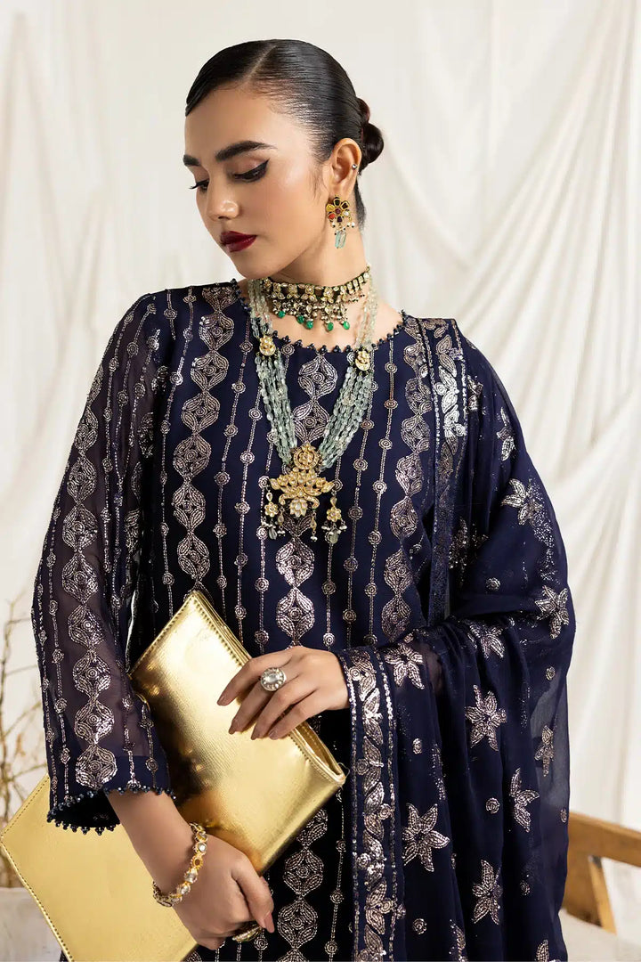 Alizeh | Dua Formals 23 | DUA-V02D01A- AIREEN(NAVY BLUE) - Hoorain Designer Wear - Pakistani Ladies Branded Stitched Clothes in United Kingdom, United states, CA and Australia