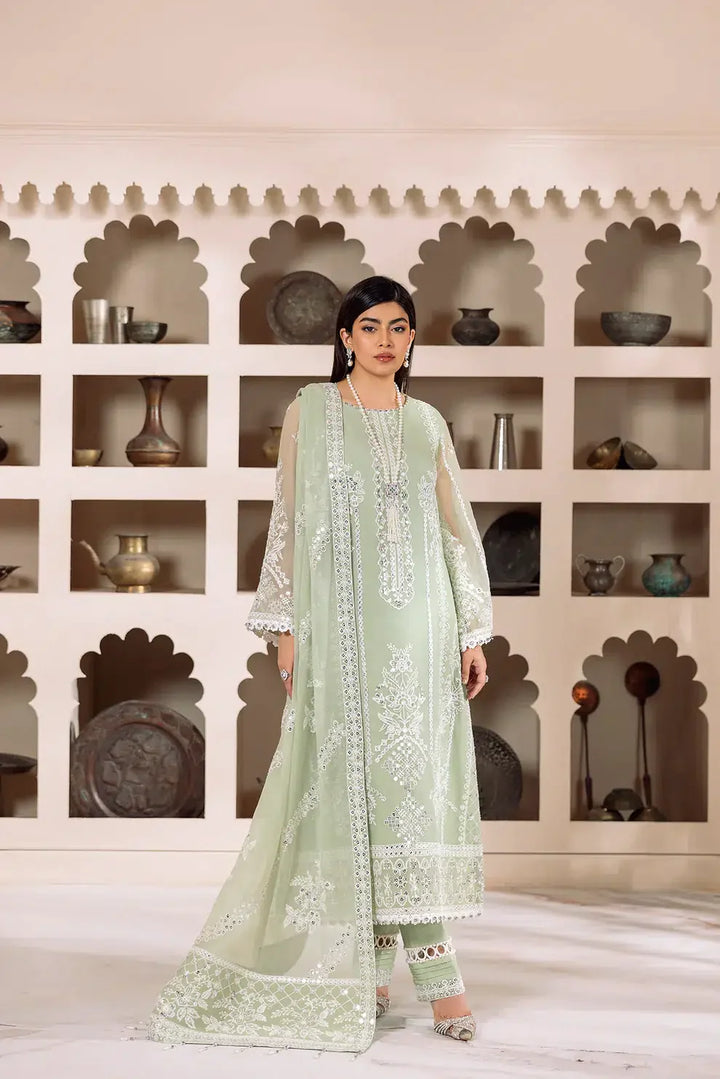Alizeh | Dua Formals 23 | DUA-V01D04A- MEHRUNISA ( PISTA ) - Hoorain Designer Wear - Pakistani Ladies Branded Stitched Clothes in United Kingdom, United states, CA and Australia