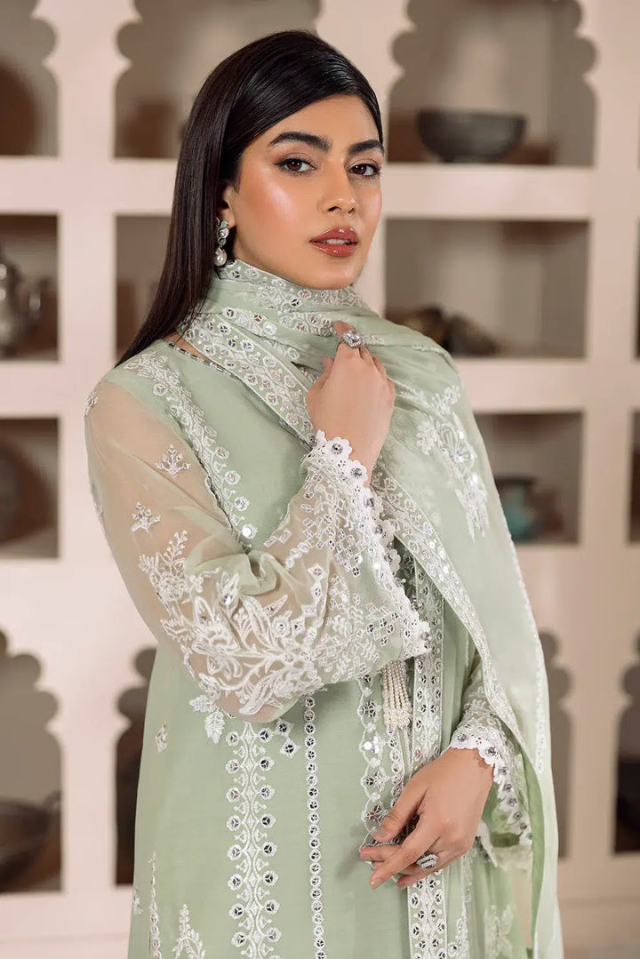 Alizeh | Dua Formals 23 | DUA-V01D04A- MEHRUNISA ( PISTA ) - Hoorain Designer Wear - Pakistani Ladies Branded Stitched Clothes in United Kingdom, United states, CA and Australia