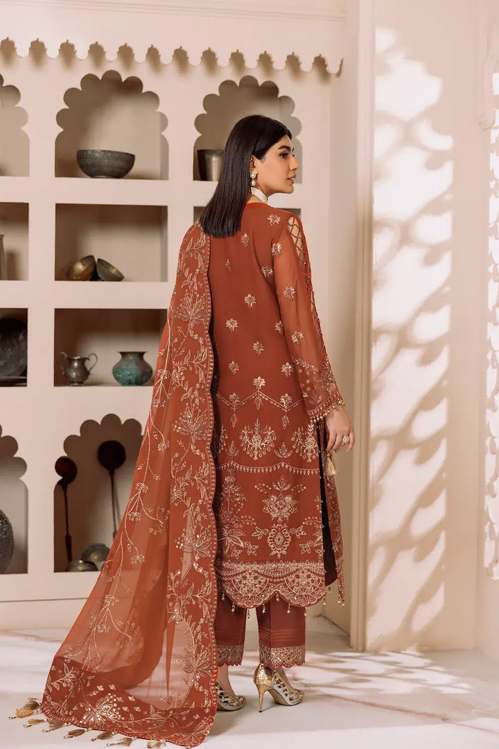 Alizeh | Dua Formals 23 | DUA-V01D02A- LYRA ( RUST ) - Hoorain Designer Wear - Pakistani Designer Clothes for women, in United Kingdom, United states, CA and Australia