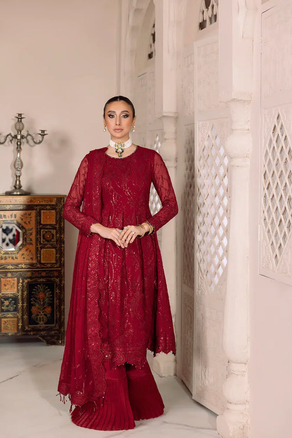 Alizeh | Dua Formals 23 | DUA-V01D03B- SYLVI ( RED ) - Hoorain Designer Wear - Pakistani Ladies Branded Stitched Clothes in United Kingdom, United states, CA and Australia