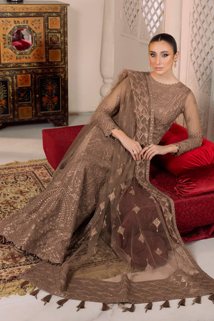 Alizeh | Dua Formals 23 | DUA-V01D05B- RYAN ( BEIGE ) - Hoorain Designer Wear - Pakistani Ladies Branded Stitched Clothes in United Kingdom, United states, CA and Australia