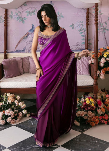 Farah Talib Aziz | Mayna Festive Luxe | AIGUL AUBERGINE SAREE - Pakistani Clothes for women, in United Kingdom and United States