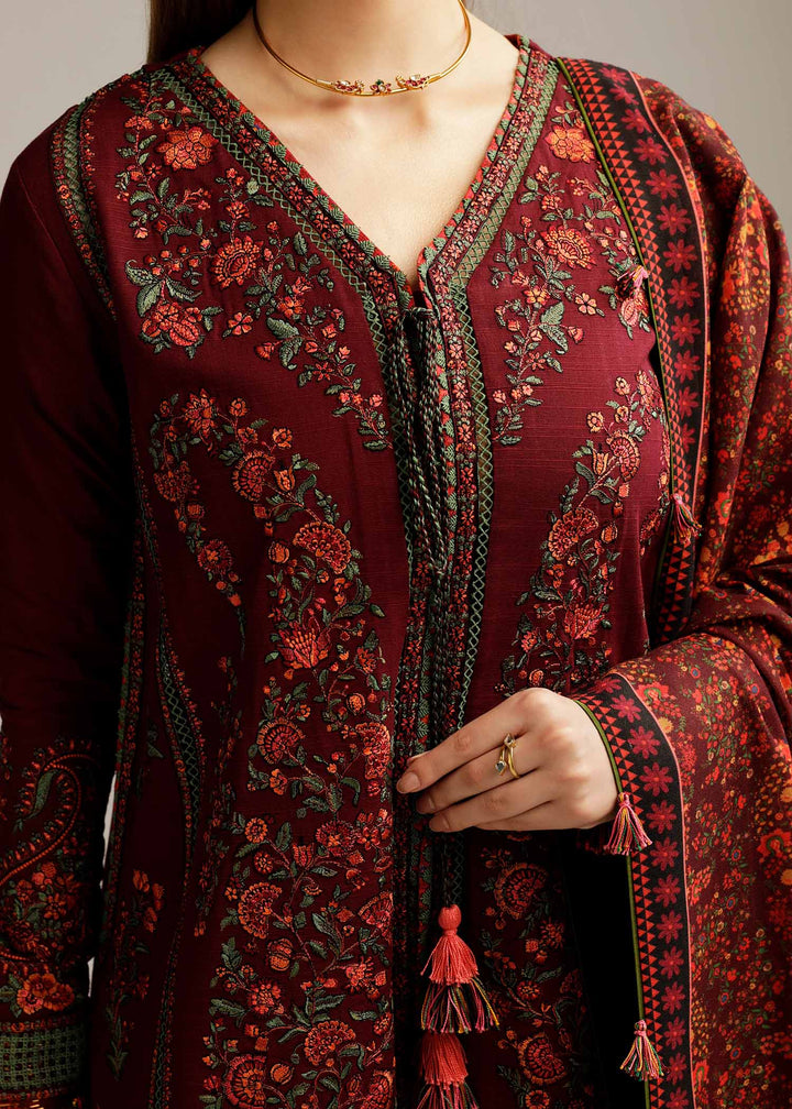 Hussain Rehar | Winter Shawl Khaddar 23 | Ruby - Hoorain Designer Wear - Pakistani Ladies Branded Stitched Clothes in United Kingdom, United states, CA and Australia