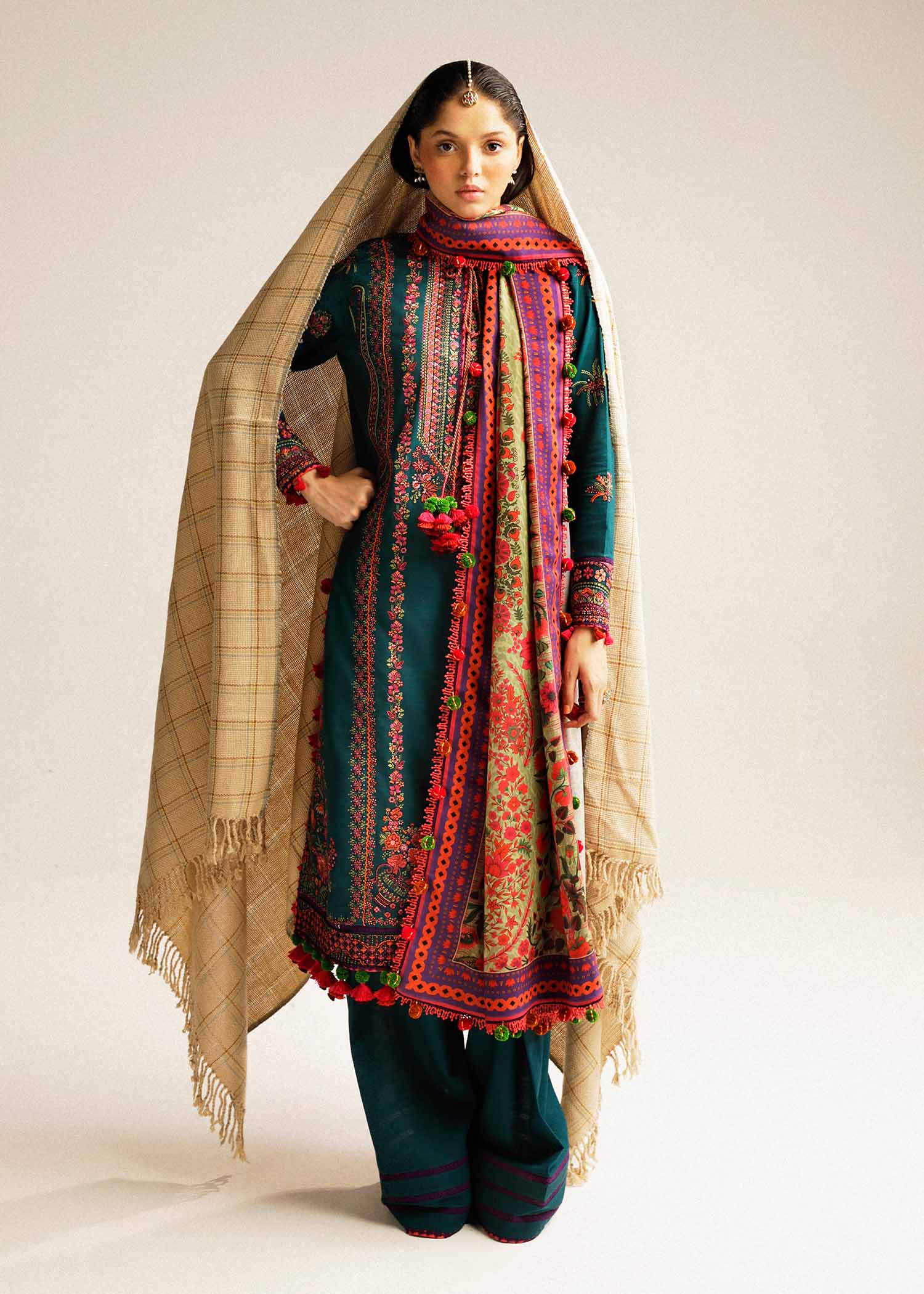 Hussain Rehar | Winter Shawl Khaddar 23 | Teal - Pakistani Clothes for women, in United Kingdom and United States