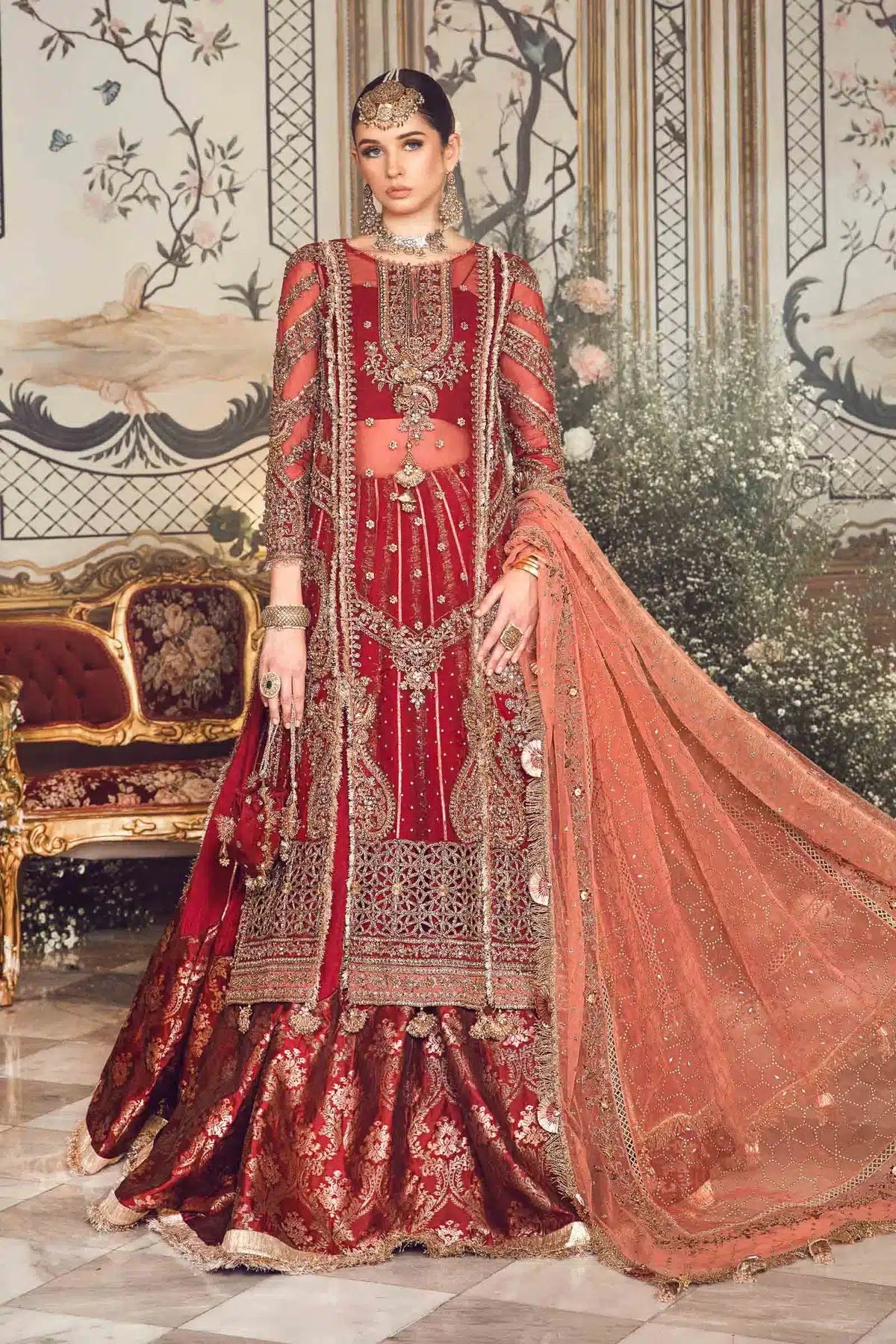 Maria B | Mbroidered Wedding Edition 23 | Maroon BD-2708 - Pakistani Clothes for women, in United Kingdom and United States