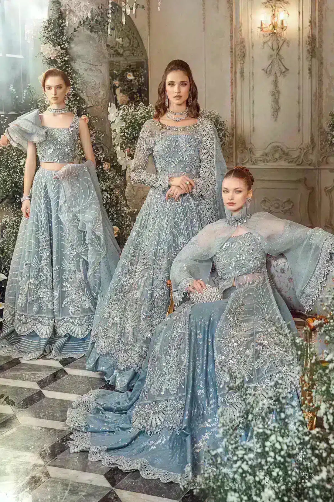 Maria B | Mbroidered Wedding Edition 23 | Ice Blue BD-2702 - Pakistani Clothes for women, in United Kingdom and United States